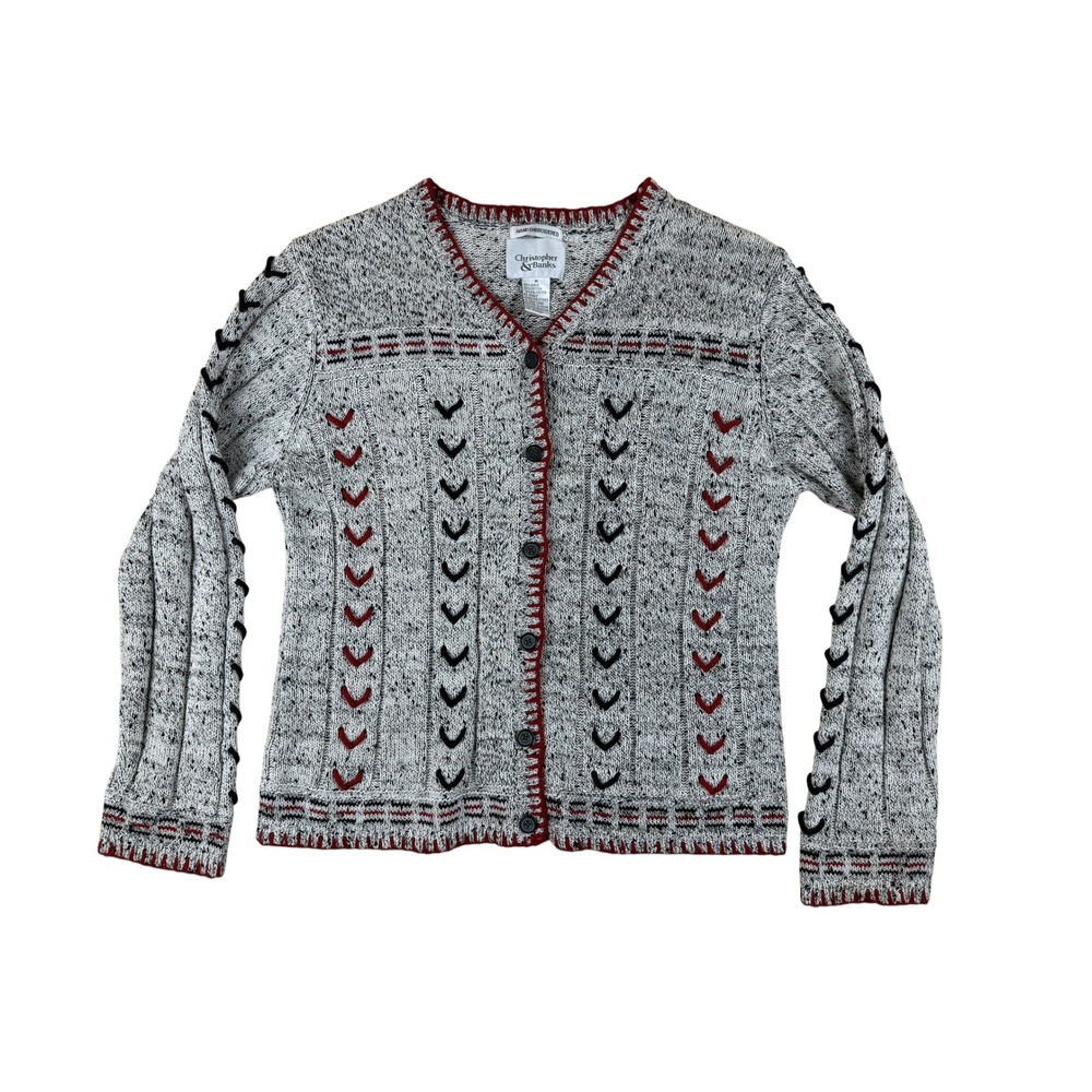 Christopher & Banks Medium Cardigan Hand Embroidered Ramie Cotton Whipstitch